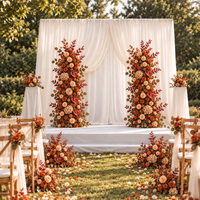 Colonnes florales artificielles d'automne chaudes en soie, arrangement de dahlias, roses et hortensias, pilier métallique détachable, toile de fond de scène de mariage