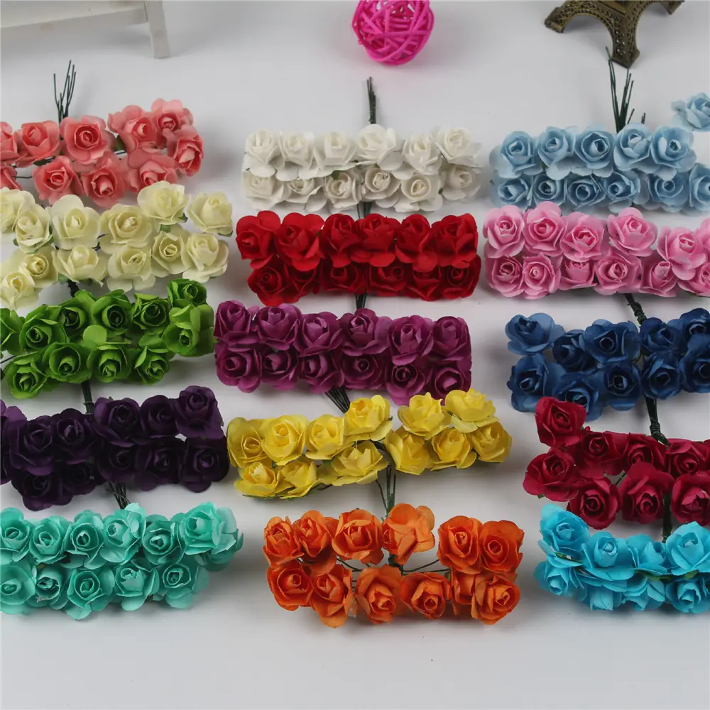 M03386 Groothandel Hand Made Kleine Rozen Papieren Bloemen Hoofd Kunstmatige Mini Rose Papieren Bloem Voor Decoratie