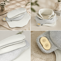 Alat Pijat Leher dan Bahu dengan Panas, Tekanan Udara Isi Ulang, 3 Tingkat Intensitas, Baterai 2200mAh, Abu-abu Gading, Pengisian Daya USB