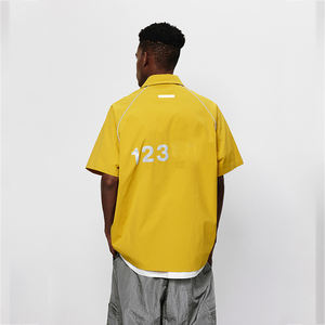 Chemise décontractée en jersey tricoté respirant à épaules tombantes, coupe ample, 100 % coton, à boutons, avec bande réfléchissante, fabrication OEM - Product Image 5