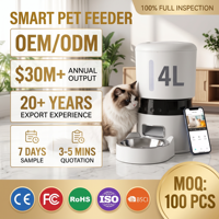 Comedero Automático para Gatos de Acero Inoxidable de 4L, con Batería, Control por Aplicación Tuya, Cámara HD, Impermeable, Audio Bidireccional Inteligente