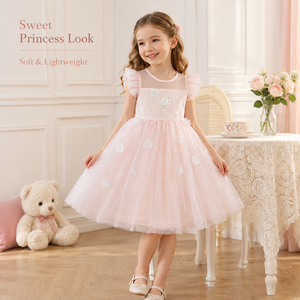 Abito Estivo in Tulle Stile <span class=keywords><strong>Fata</strong></span> dei Fiori Lolita, Collo Tondo, Lunghezza al Ginocchio, Linea Dritta, per Ragazze, ODM - Product Image 3