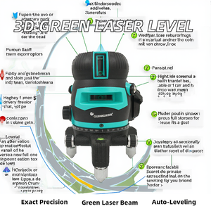 مستوى ليزر صناعي عالي الدقة من OUSHKE بشعاع أخضر ثلاثي الأبعاد، دوران 360 درجة، تسوية ذاتية، بطارية ليثيوم أيون، 3 ليزر 532 نانومتر للمشاريع الذاتية - Product Image 2