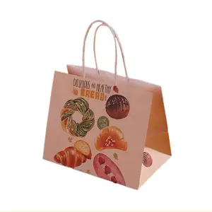 Saco de embalagem com janela para pão de padaria pequena, saco de papel kraft liso para embalagens de alimentos e bebidas, comida aceita