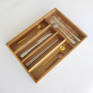 Acacia Wood Cutlery Organizer <b>Box</b> With Five Compartments For Knife Spoon <b>Storage</b> <b>Drawer</b> Organizer Rectangular Standing Type - Product Image 3