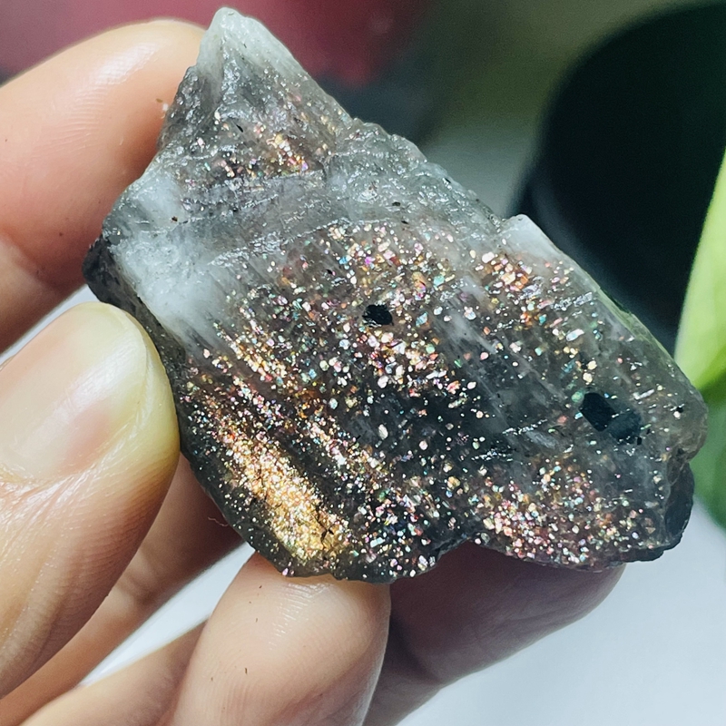 合成水晶　RM634448 rare Natural Rough Sunstone Moonstone With Black Tourmaline