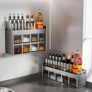 Support de rangement mural pour épices en acier inoxydable à 3 niveaux sans étagère à poinçonner avec boîte d'assaisonnement en acrylique Ensemble en métal Armoire d'organisation - Product Image 1