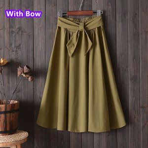 Women Elegant Summer A-line <strong>Skirt</strong> High Waist Belted Lady Young Girl Solid Casual Midi <strong>Skirt</strong> - Product Image 5