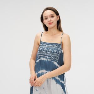 Vestido Largo Holgado Estampado con Efecto Tie-Dye y Bordado Blanco, Tirantes Ajustables, Tallas Grandes, Diseño Único Personalizado 2025 - Product Image 2