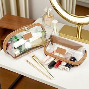 Transparent TPU Cosmetic <b>Bag</b> with Leather Trim - Product Image 2