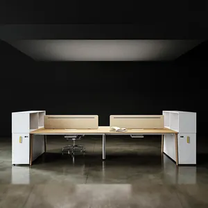 Modern minimalist wooden office desks workstation of 6 person office workstation