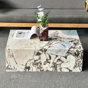 Elegante Mesa de Centro Cúbica Baja de Mármol <span class=keywords><strong>Blanco</strong></span>, Mesa Auxiliar de Lujo para Sala de Estar, Personalizada en Calacatta Violet - Product Image 2