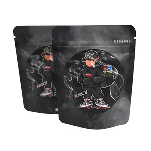 Düşük fiyat plastik koku geçirmez siyah kilitli ambalaj çanta özel baskılı 3.5g 7g 10g Mylar çantalar