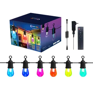 Outdoor impermeável inteligente LEB lâmpada String luzes 49FT 15M feriado de Natal luz, Wi-Fi Bluetooth APP RF433 controle remoto