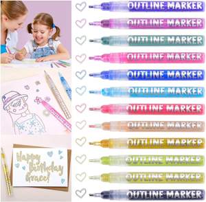 12 colori biglietti regalo di auguri disegno doppia linea contorno <span class=keywords><strong>penna</strong></span> Glitter pennarelli per pittura Magic Outliner Line Art Pens - Product Image 4