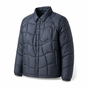 Custom logo Stitched Men's Shirt Quilted Puffer <strong>Jacket</strong> Pointed Collar Press-Stud Front <strong>Padded</strong> <strong>Navy</strong> Bubble Thermal Outerwear Coat - Product Image 3