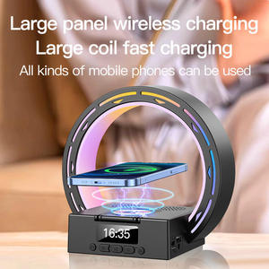 Lampe de chevet LED <span class=keywords><strong>2</strong></span>-en-1 avec affichage numérique, haut-parleur Bluetooth et chargeur sans fil pour smartphone, grande base ronde - Product Image 6