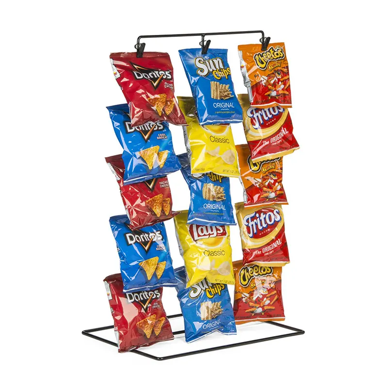 Siêu Thị 3 Tiers Kim Loại Dây Snack Hiển Thị Kệ Khoai Tây Chip Hiển Thị Đứng Giữ Lên Đến 15 Khoai Tây Chiên