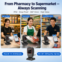 UIMG FS30 Scanner de codes QR 2D mains libres économique, USB Plug & Play pour caissier de magasin de proximité
