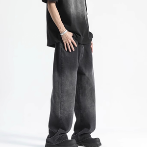 남성용 롱 배기 타이다이 스트레이트 배럴 진 버튼 프론트 포켓 드롭크로치 데님 방풍 팬츠 그라데이션 부츠컷 청바지 - Product Image 6