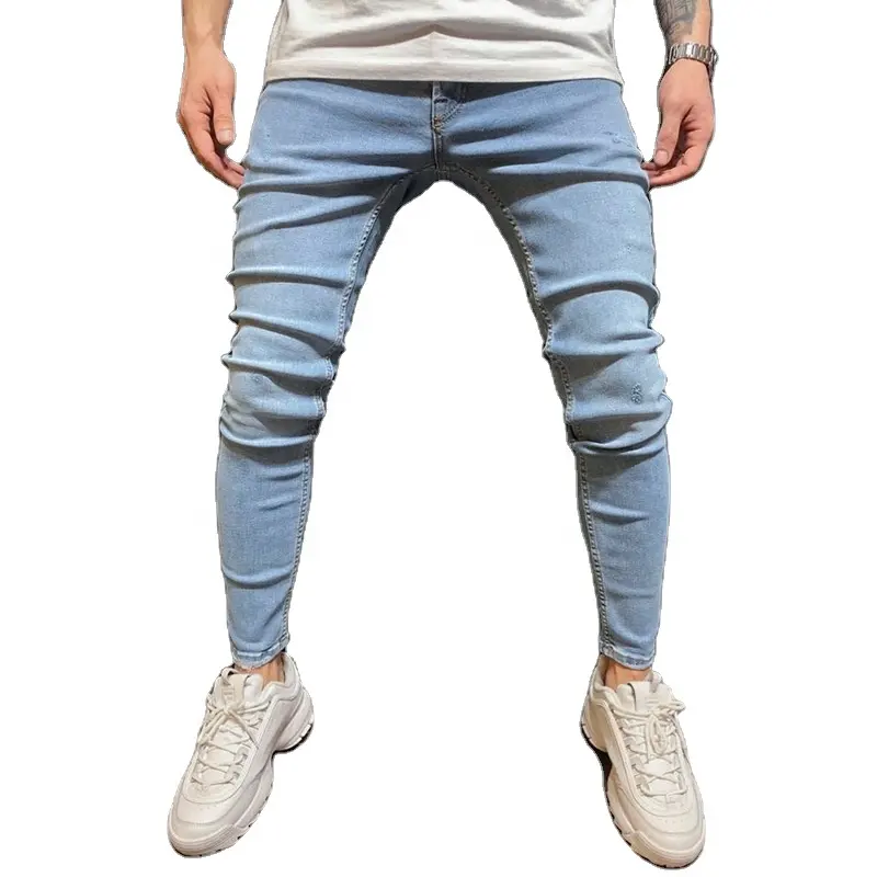 Autumn Korean Style Mens Denim Jeans Soft Cotton Young Fashion Skinny Mid Waist Casual Blue Jeans Pants