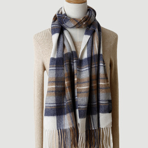 Écharpe longue en cachemire pur à 100% pour femmes, motif tartan à carreaux, épaisse, avec pompons, automne et hiver, YHK0094 - Product Image 2