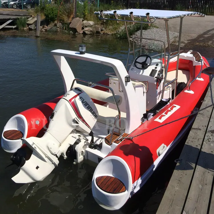 17ft 5.2m RIB 520 red color luxury high speed PVC or Hypalon air tube deep v fiberglass rigid hull Inflatable rib Boat