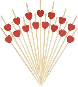 Stuzzicadenti a Forma <span class=keywords><strong>di</strong></span> Cuore Rosso in Bambù per Cocktail, Matrimoni, San Valentino, Dessert, Salumi e Bevande - Product Image 1