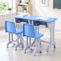 Ensemble de deux bureaux et chaises d'étudiant, mobilier scolaire, étagères de rangement doubles, design ergonomique, construction durable en plastique et métal pour