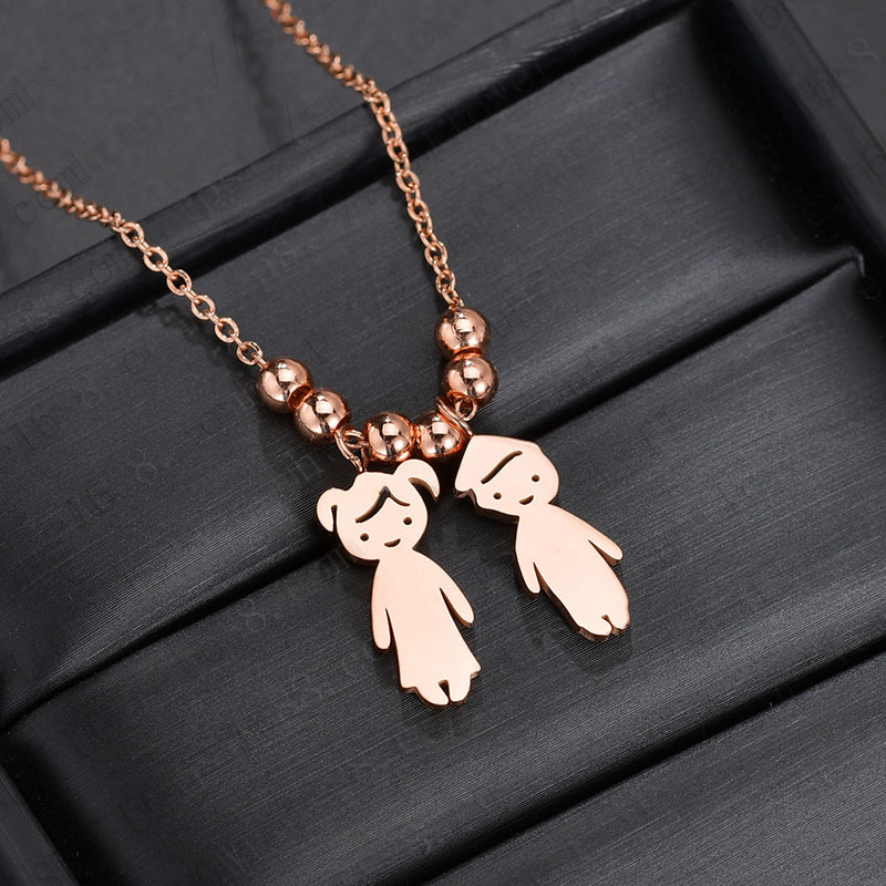 rose gold color-boy and girl pendant necklace