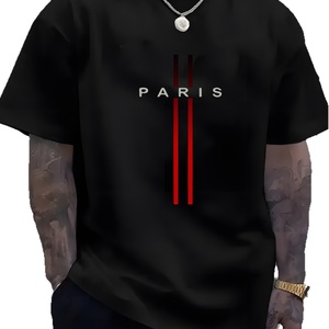 T-shirt décontracté pour homme en coton 100% à manches courtes, coupe ample, antibactérien, col rond, grande taille, avec impression de la lettre <span class=keywords><strong>Paris</strong></span> - Product Image 4