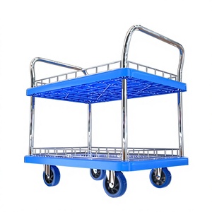 Chariot à plateforme silencieux à double couche MILLMISS, poussé à la main, pour le transport de marchandises en entrepôt, chariot à outils léger à trois niveaux - Product Image 1