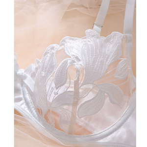 Al por mayor: Medias con tiras, bragas tanga de encaje sexy de talle bajo antideslizantes, lencería de malla tentadora, conjunto de 4 piezas de ropa interior de verano y sujetador - Product Image 3