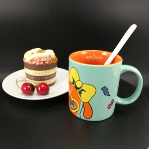 Taza de té de cerámica de 12oz, diseño de vajilla para exteriores, verde y naranja, con logotipo interior, <span class=keywords><strong>cerca</strong></span> del borde - Product Image 2