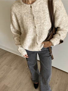 Cárdigan de punto de <span class=keywords><strong>lana</strong></span> estilo vintage retro europeo americano para <span class=keywords><strong>mujer</strong></span>, color sólido, versátil, informal, suéter holgado para exterior - Product Image 2