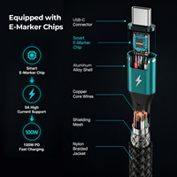 Câble USB C vers USB C 100W 5A, charge rapide PD, nylon tressé, avec puce E-Mark pour MacBook Pro M3 M2 iPad Pro