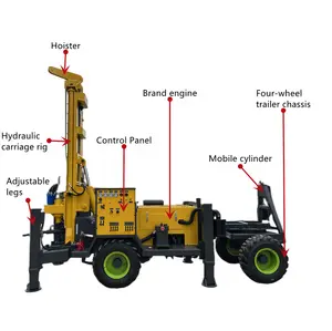 Fourniture directe d'usine PW180 plate-forme de forage montée sur remorque hydraulique complète pour puits d'eau 200m de profondeur