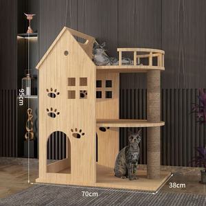 Arbre à chat en bois multi-niveaux, grand condo pour chat avec poteaux à gratter et plateformes pour chats d'intérieur - Product Image 5