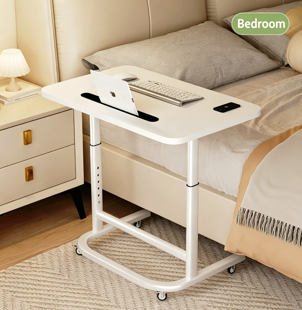 Height Adjustable Mobile Computer Desk with Wheels, Multifunctional Laptop Table, Workstation for Home, Office & Bedroom