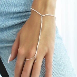 Nuevo Diseño Minimalista, Cadena de Tenis <span class=keywords><strong>con</strong></span> Circonita Cúbica, Brazalete de Cadena de Mano <span class=keywords><strong>con</strong></span> Anillo, Joyería de Moda para Mujer - Product Image 1