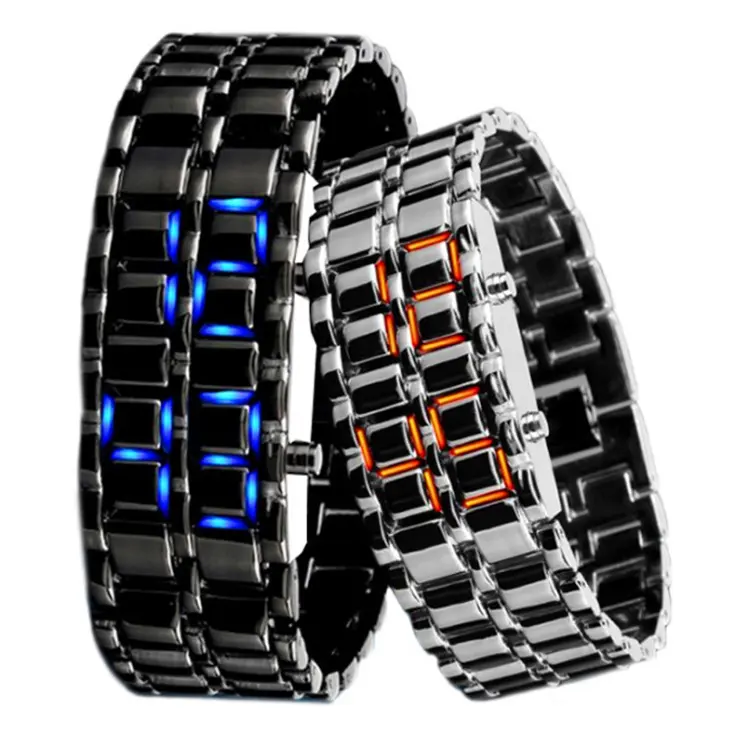 High Quality Stainless Steel Bracelet Watch Men Women Lava Iron Samurai Metal LED Faceless Wristwatch