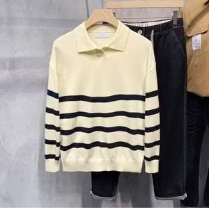 Nouveau <span class=keywords><strong>pull</strong></span> à col rayé pour homme, mode confortable, col en V, tricot contrasté, design rétro décontracté, automne, polyester - Product Image 5