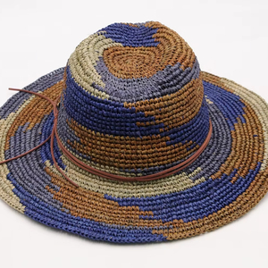 Raffia khăn giấy ban nhạc mặt trời bảo vệ đi du lịch mùa Hè hat Snap Brim UPF 50 + bảo vệ bãi biển Panama tự nhiên Raffia mũ rơm - Product Image 1