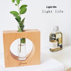 Creative Home Semplice Stile Pastorale Vaso in Legno Trasparente Idroponico Vetro Inciso Tubo di Prova Eco Ornamento Del Desktop - Product Image 3