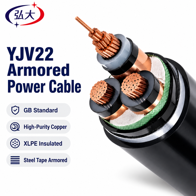 YJV22 Armored Power Cable 0.6/1kV XLPE Insulated Steel Tape Armored PVC Sheath Copper Conductor Custom OEM Direct Burial