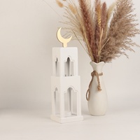 Pafu Décoration de Tour en Bois Croissant de Lune Ramadan, Bougeoir en Forme de Mosquée et Croissant