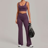 Set Yoga Olahraga Wanita Profesional Grosir 2 Potong, Atasan Crop Kasual untuk Latihan Kekuatan, Bernapas, Cocok untuk Aktivitas Luar Ruangan