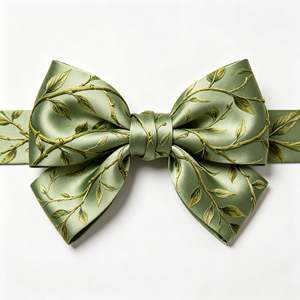 Lazo de Regalo Pre-Atado de Satén Color Verde Salvia con Estampado de Hojas, Lazo de Listón Listo para Usar para Bodas en la Selva, Ramos de Flores de Primavera, Decoración de Cajas de Regalo - Product Image 3