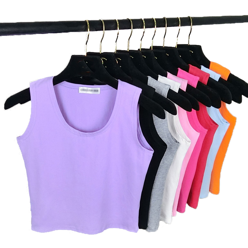 Оптовая продажа модный дизайн 2020 7 видов цветов 95% хлопок 5% спандекс тренажерный зал укороченный майка без рукавов с круглым вырезом с вашим логотипом