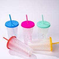 Tasses en plastique réutilisables de 24 oz avec couvercles et pailles, design minimaliste changeant de couleur pour la rentrée scolaire, gobelets transparents en PP